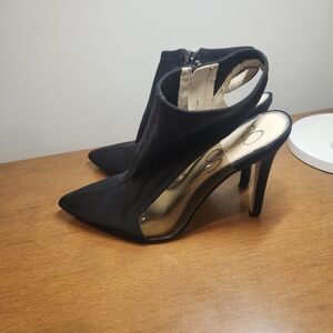Jessica Simpson Black Pointed Toe Slingback Heels Size 8 Stiletto Zip Back